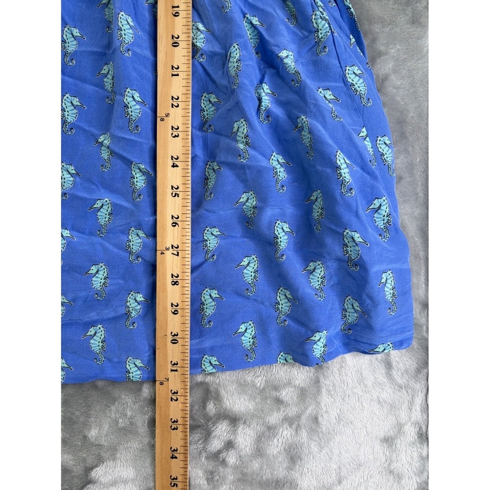 Kate Spade Seahorse Print Silk Dress Womens XXS Blue Smocked Waist Fit & Flare - Picture 3 of 8
